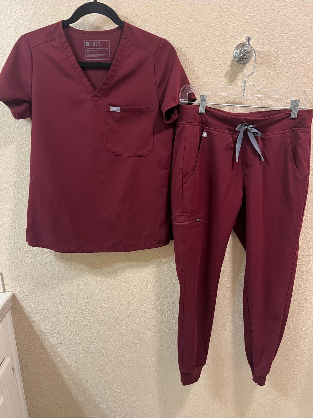 Figs Burgundy Women's Scrub Top and Joggers Set